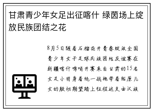 甘肃青少年女足出征喀什 绿茵场上绽放民族团结之花